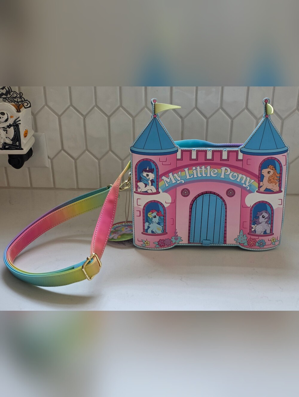 Loungefly Pink My Little Pony Castle Crossbody with Rainbow Strap
